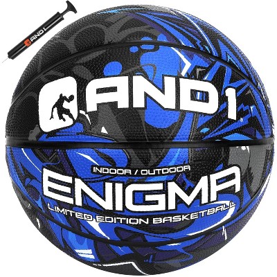 AND1 Enigma 27.5 Basketball : Youth Sized Rubber Streetball for Indoor and Outdoor Use, Deep Channel Construction and Durability, Includes 10” Pump