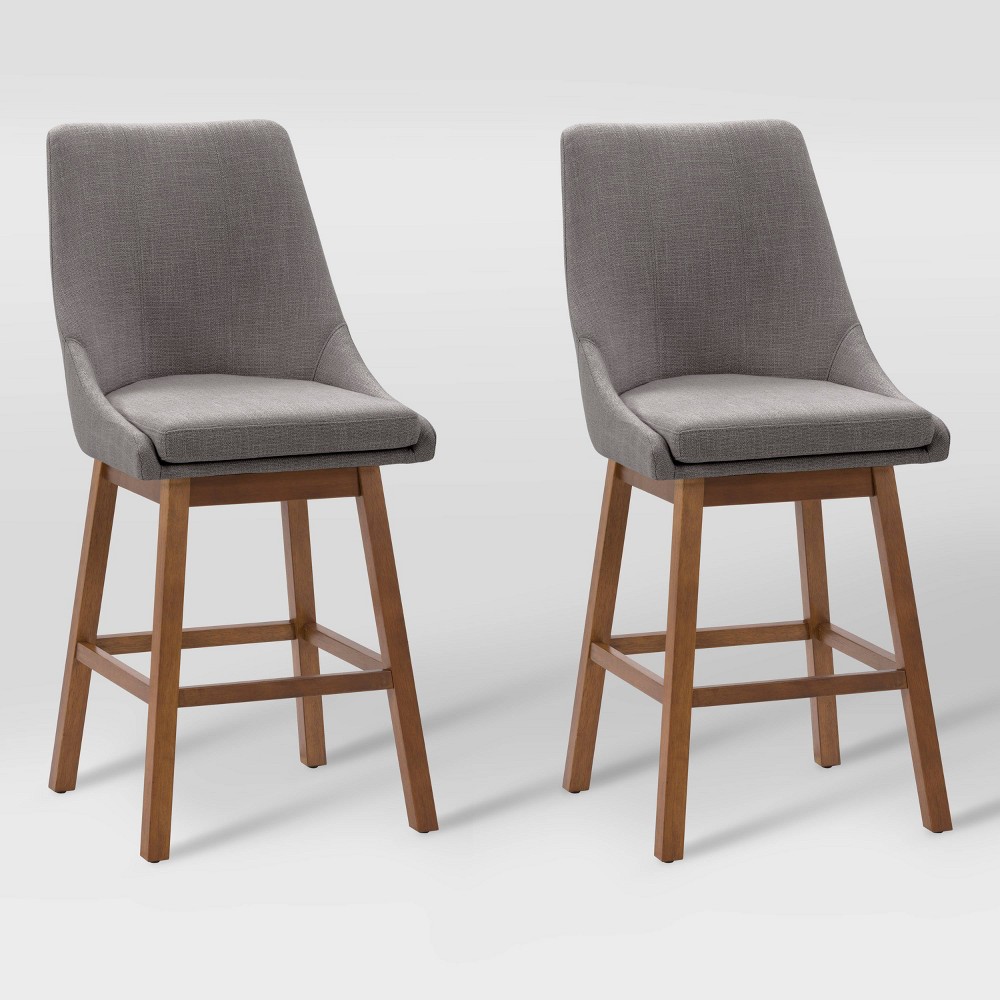 Photos - Chair CorLiving Set of 2 Boston Formed Back Fabric Barstools Light Gray  