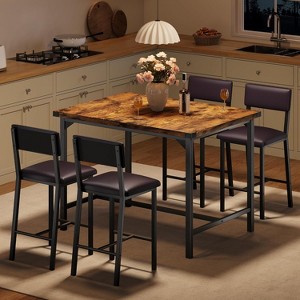 Dining Table Set for 4 with Footrest & Backrest, Counter Height Table with 4 Upholstered Bar Stools and Corner Protector, for Dining room - 1 of 4