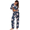 cheibear Women's Satin Silky Button Down Long Sleeve Sleepshirt with Pants 2 Pcs Pajama Set - 3 of 4