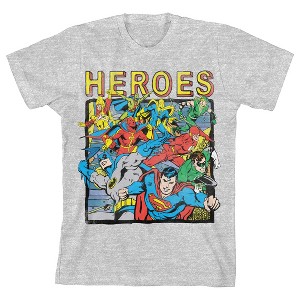 Justice League Heroes Boy's Heather Grey T-shirt - 1 of 2