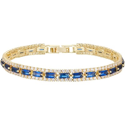 Tennis Bracelets for Women 14K Gold Plated Cubic Zirconia Blue Tennis Bracelet Classic Jewelry Gift Sparkly Rhinestone CZ