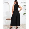 Coolmee Women's Plus Size V Neck Sleeveless Tie-Up Wide Leg Jumpsuit, Fashionable Summer Outfit - 4 of 4