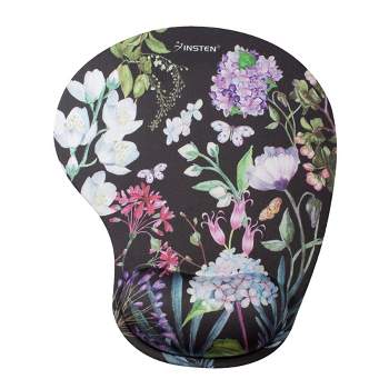 Insten Floral Mouse Pad with Wrist Support Rest, Ergonomic Support, Pain Relief Memory Foam, Non-Slip Rubber Base, Arc L