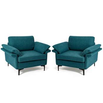 Costway Set of 2 Fabric Accent Armchair Upholstered Single Sofa w/ Metal Legs