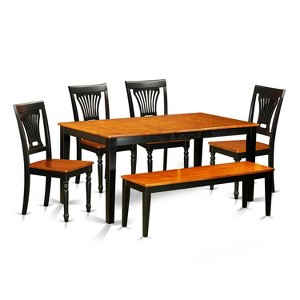 HomeStock 6-Piece Rectangle Black and Cherry Finish Solid Wood Top Dining Table with 1-Bench and 4-Chairs - 1 of 4