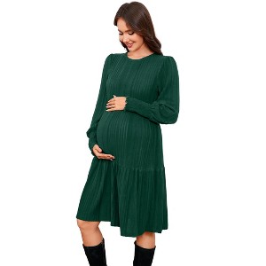 Clearlove Women's Maternity Dress Round Neck Ruffle Long Sleeve Pregnancy Clothes Dress - 1 of 4