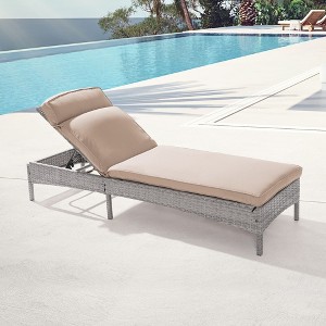 Sonkuki Patio Lounge Chaise Chair with Gray Wicker Weather-Resistant Chair - 1 of 4
