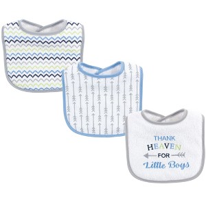 Luvable Friends Baby Boy Cotton Drooler Bibs with Fiber Filling 3pk, Boy Thank Heaven, One Size - 1 of 1