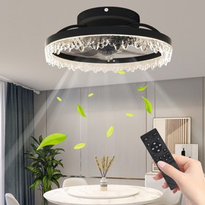 Smart Flush Mount Ceiling Fan Light Integrated LED Chandelier Remote Control & Timer Dimmable Lighting for Bedroom, Living Room-The Pop Home - 1 of 4