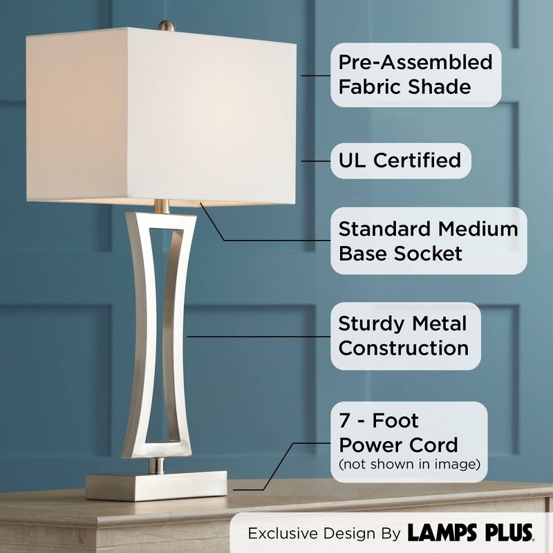 360 Lighting Roxie Modern Table Lamps 31" Tall Set of 2 Brushed Nickel Metal Off White Fabric Rectangular Shade for Bedroom Living Room Bedside Office, 4 of 9
