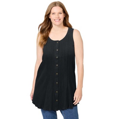 Woman Within Sleeveless Pintuck Gauze Shirt