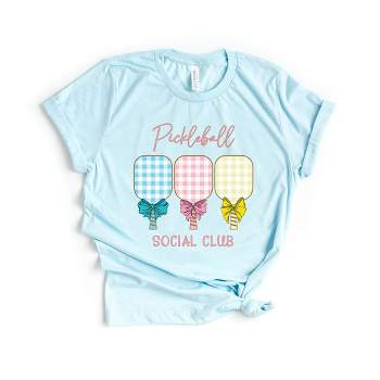 Simply Sage Market Women's Pickleball Checkered Paddles Short Sleeve Graphic Tee - S - IceBlue