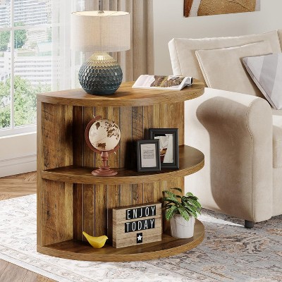 Tribesigns Half Round End Table, 3-Tier Farmhouse Nightstand with Storage, Fluted Semi-Circle Side Table for Bedroom, Living Room, Brown