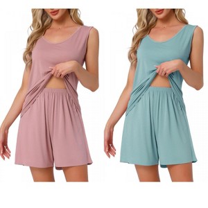 INSPIRE CHIC Women's 2 Pcs Cotton Soft Sleeveless Cami & Shorts Pajama Set - 1 of 4