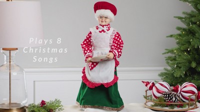 24" Animated Mrs. Claus with Gingerbread Cookie in Festive Attire
