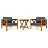 Christopher Knight Home Cedric Transitional 3 Piece Patio Acacia Wood Club Chairs with Foldable Accent Table - 2 of 4
