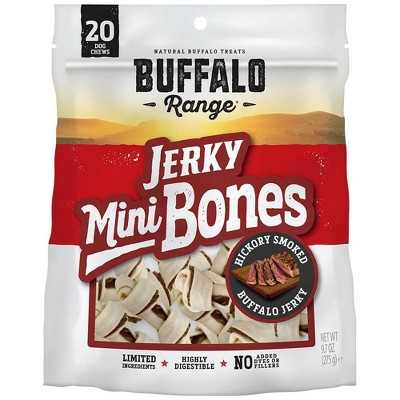 Buffalo Range Jerky Mini Bones Hickory Smoked Flavor Rawhide Chew Dog Treats - 20ct