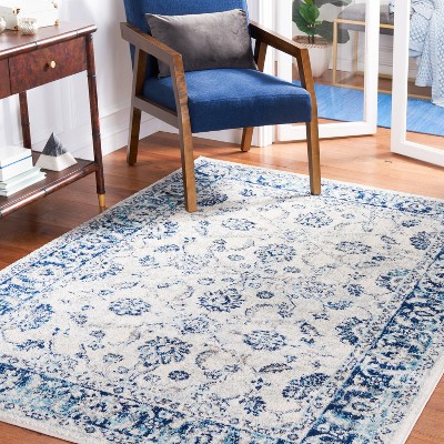 Ivory and Blue Hand-Knotted Round Synthetic Area Rug
