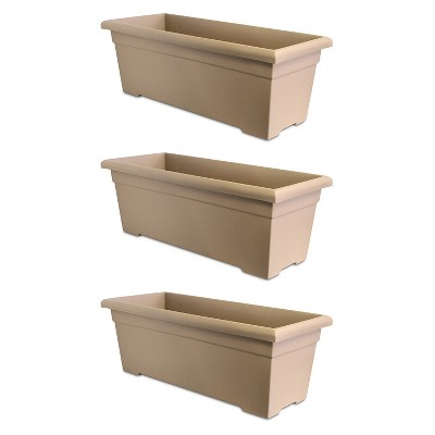 HC Companies ROP28000A34 28-Inch Plastic Romana Deck Planter, Sandstone (3 Pack)