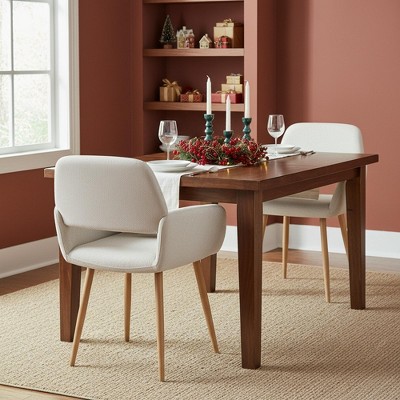 Homy Casa Upholstered Dining Chair with Armrest, Wood Legs, Set of 2, Modern Fabric Accent Chairs