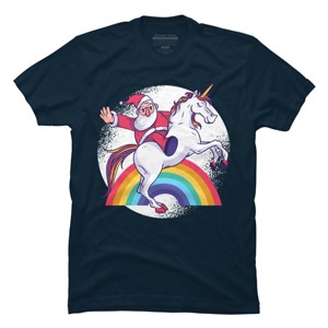 Men's Design By Humans Christmas Cartoon Santa Riding A Unicorn By rasok T-Shirt - 1 of 4