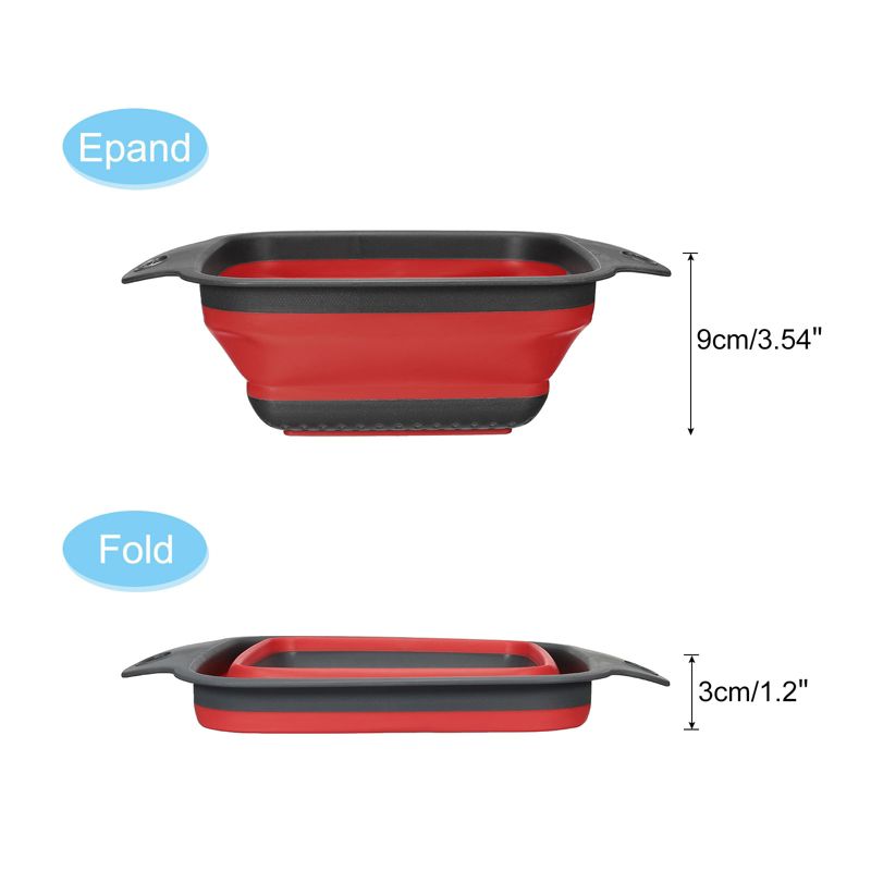 Unique Bargains Collapsible Colander Set Silicone Square Foldable Strainer with Handle Space Saving, 3 of 5
