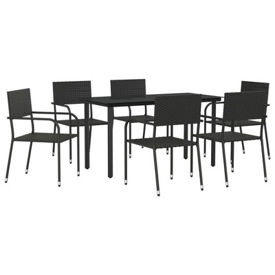 vidaXL Garden Dining Set Black Poly Rattan and Steel Standard Stacking - 55.1" Table Length 6 Piece