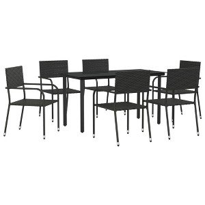 vidaXL Garden Dining Set Black Poly Rattan and Steel Standard Stacking - 55.1" Table Length 6 Piece - 1 of 4