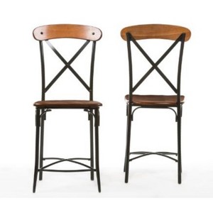 Set of 2 Broxburn Wood and Metal Counter Height Barstools Brown - Baxton Studio: Vintage-Industrial Design, X-Back - 1 of 3
