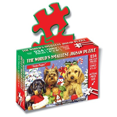 TDC Games World's Smallest Jigsaw Puzzle - Yule Pups - Measures 4 x 6 inches when assembled - Includes Tweezers