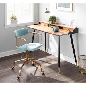PAGED Swivel Office Chair Contemporary Desk Chair Adjustable Task Chair with Sleek Gold Frame and Velvet Upholstery for Office, Bedroom - 1 of 4