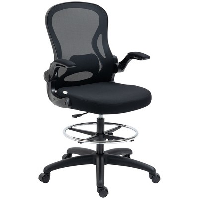 Vinsetto Ergonomic Drafting Chair, Standing Desk Chair with Flip-up Armrests, Lumbar Support, Adjustable Footrest Ring and Seat Height, Black
