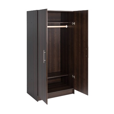 Elite 32" Espresso Wardrobe Cabinet with Hanging Rod and Shelves