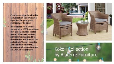 Kokoli 5-Piece Light Brown Wicker Outdoor Conversation Set with Gray Cushions