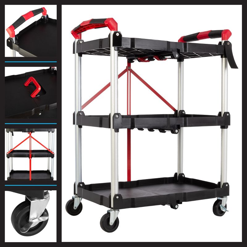 Stalwart Folding Cart with 50lb Capacity Per Shelf, 3 of 7