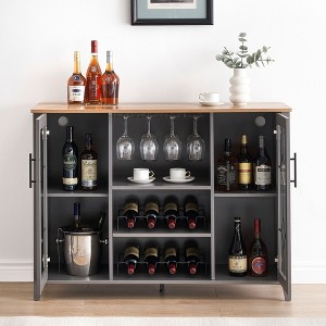 Wine Bar Cabinet with LED Light, Glass Door Wine Cabinet, Kitchen Sideboard with Rack, Freestanding Liquor Cabinet for Living Room, Dining Room - 1 of 4
