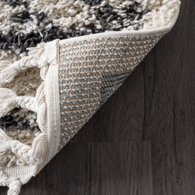 Off-White Moroccan Diamond Braided Shag Rug, 62"x26"