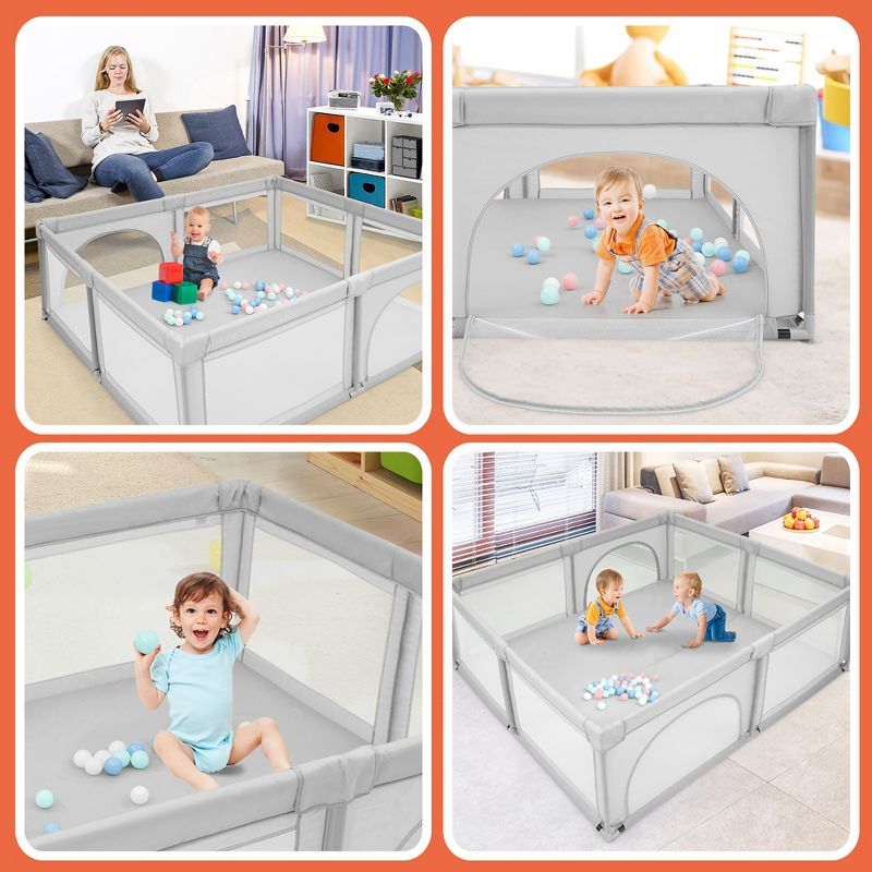 Costway Baby Playpen Infant Large Safety Play Center Yard w/ 50 Ocean Balls Grey\Colorful\Blue, 3 of 11