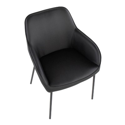Black Faux Leather and Metal Dining Chairs, Set of 2
