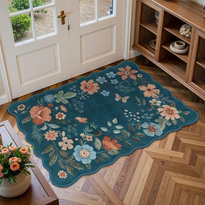 Lahome Machine Washable Back to College Series Floral Plant Floor Mat-Natural Bio-Printed Soft Rug for Living Room, School, Bedroom, or Entryway