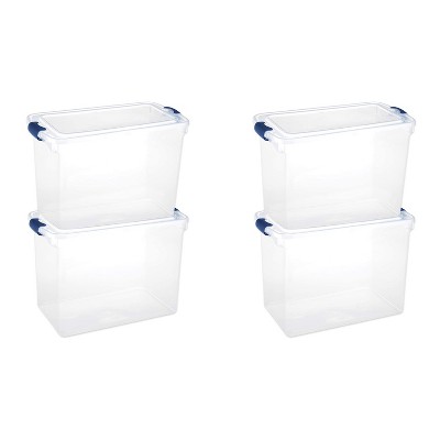 Homz Heavy Duty Modular Stackable Storage Tote Containers with Latching  Lids, 66 Quart Capacity for Home, Garage, or Office Organization, Clear 4  Pack