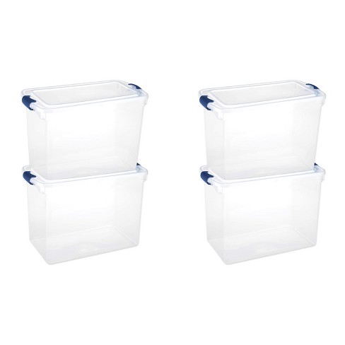 Homz Heavy Duty Modular Stackable Storage Tote Containers with Latching  Lids, 15.5 Quart Capacity, Clear, 4 Pack