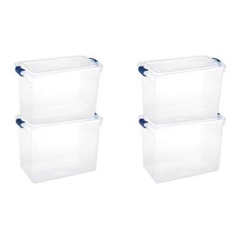 Homz Heavy Duty Modular Stackable Storage Tote Containers with Latching Lids, 15.5 Quart Capacity, Clear, 4 Pack
