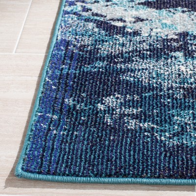 Blue and Grey Square Synthetic Flat Woven Area Rug