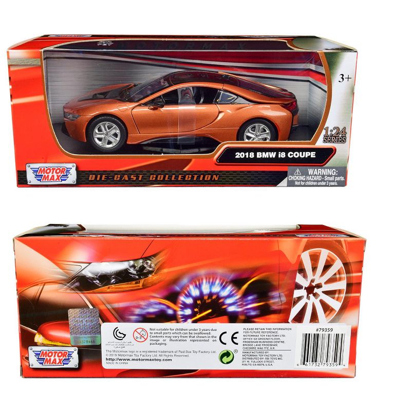 2018 BMW i8 Coupe Metallic Orange with Black Top 1/24 Diecast Model Car by Motormax, 3 of 4