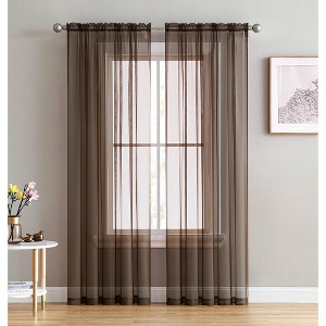 HLC.ME Sheer Voile Transparent Window Treatment Rod Pocket Curtain Panels - Set of 2 - 1 of 4