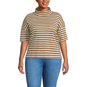 Lands' End Women's Elbow Sleeve Supima Cotton Relaxed Turtleneck - 1 of 3