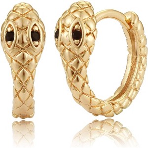 18K Gold Plated Snake Huggie Earrings: Dainty Minimalist Hoop Design for Women - 1 of 4