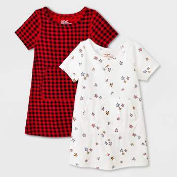 Toddler Girls' 2pk Adaptive Short Sleeve Holiday Dress - Cat & Jack™ Off-White/Red